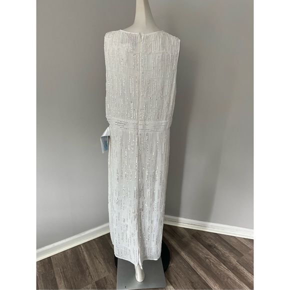 MAC DUGGAL ABSTRACT BEADED SLEEVELESS MIDI DRESS - Picture 7 of 10